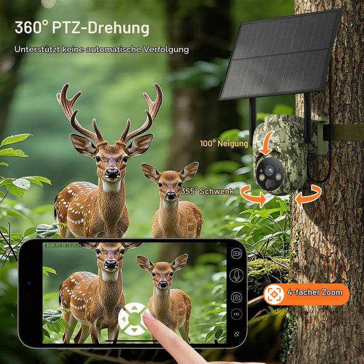 Lemnoi Solar Wildkamera Ohne WLAN, 4G LTE Überwachungskamera Aussen mit vorinstallierter SIM-Karte,