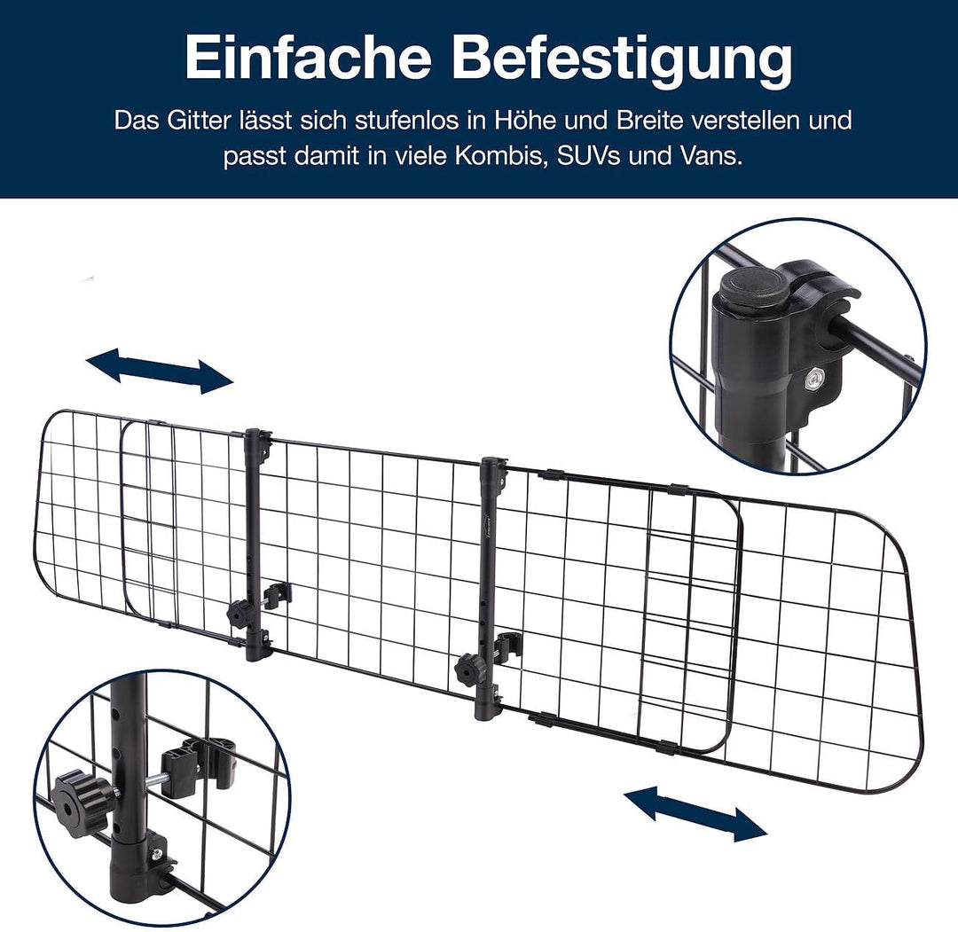 Lescars Hundegitter: Universal Kofferraum-Trenngitter für Hunde, stufenlos verstellbar (Hundegitter