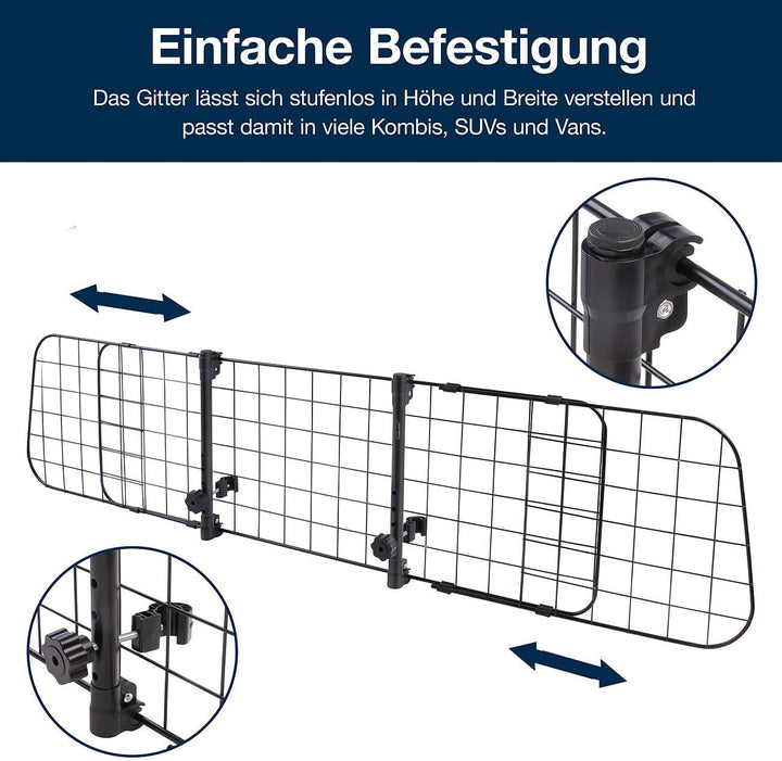 Lescars Hundegitter: Universal Kofferraum-Trenngitter für Hunde, stufenlos verstellbar (Hundegitter