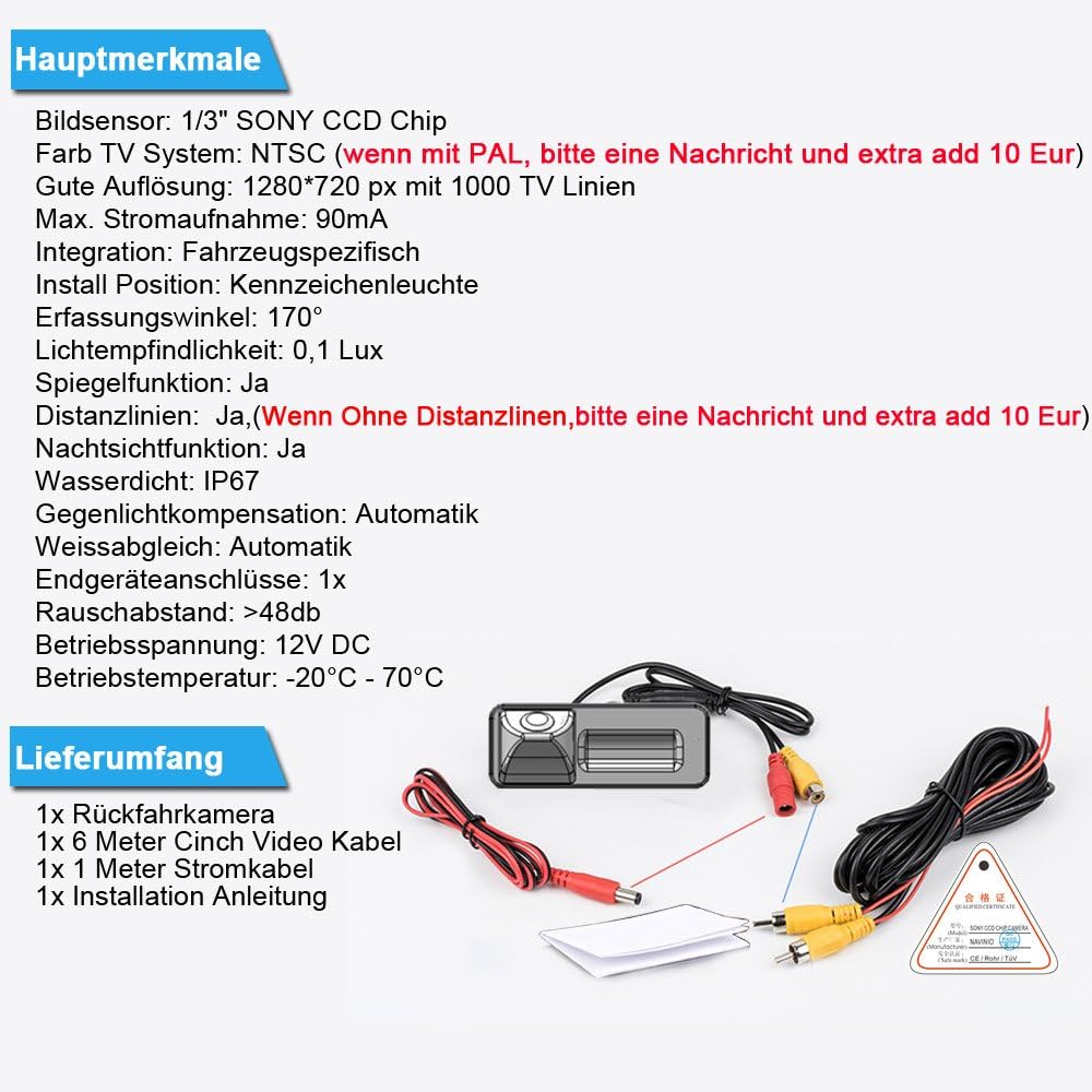 Auto Rückfahrkamera Farbkamera Einparkkamera Nachtsicht Einparkhilfe Wasserdicht für VW Caddy B5 B6