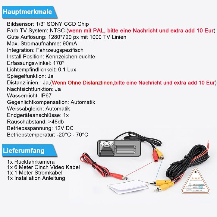 Auto Rückfahrkamera Farbkamera Einparkkamera Nachtsicht Einparkhilfe Wasserdicht für VW Caddy B5 B6