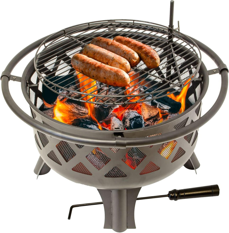 Lemodo Feuerschale mit Grillrost, Feuerkorb für den Garten, Firebowl Ø 75x60 cm, Grillrost schwenkba