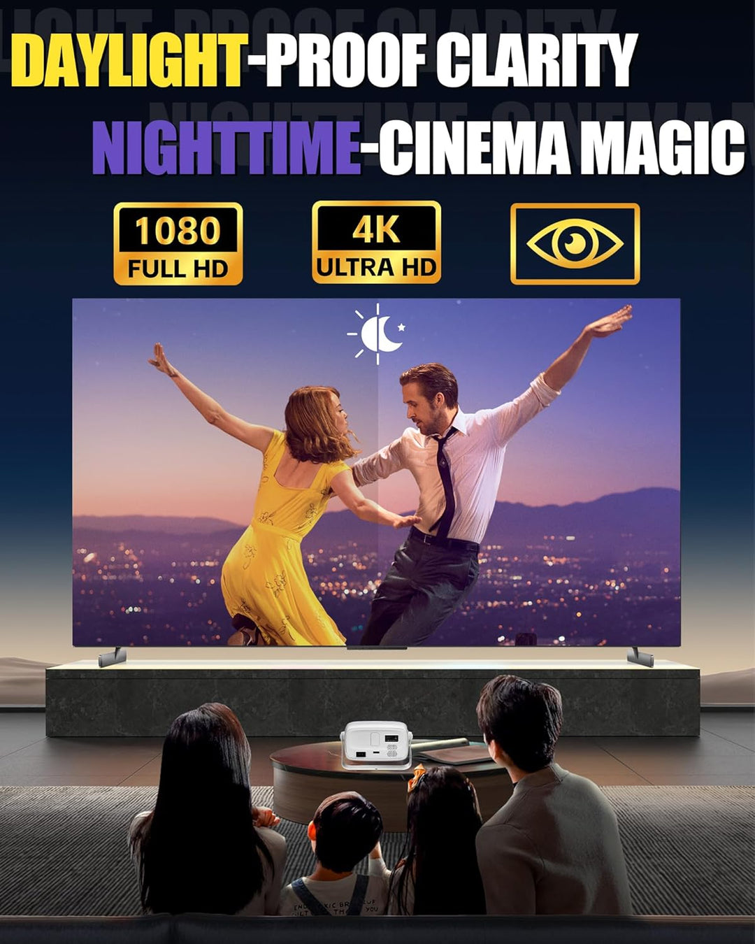 【Offiziell Lizenziertes Netflix & Autofokus】 Mini-Projektor mit WLAN und Bluetooth, 270°-Drehung, ge