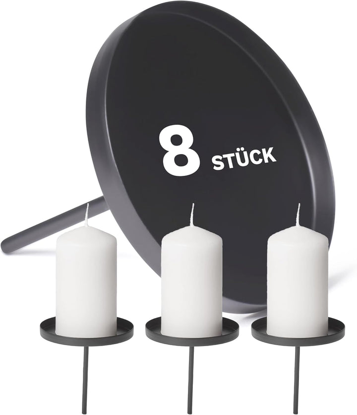 Novaliv 8X Kerzenpick Flach, 8 cm SCHWARZ Kerzenhalter für Adventskranz Kerzenpin Weihnachtskranz 8