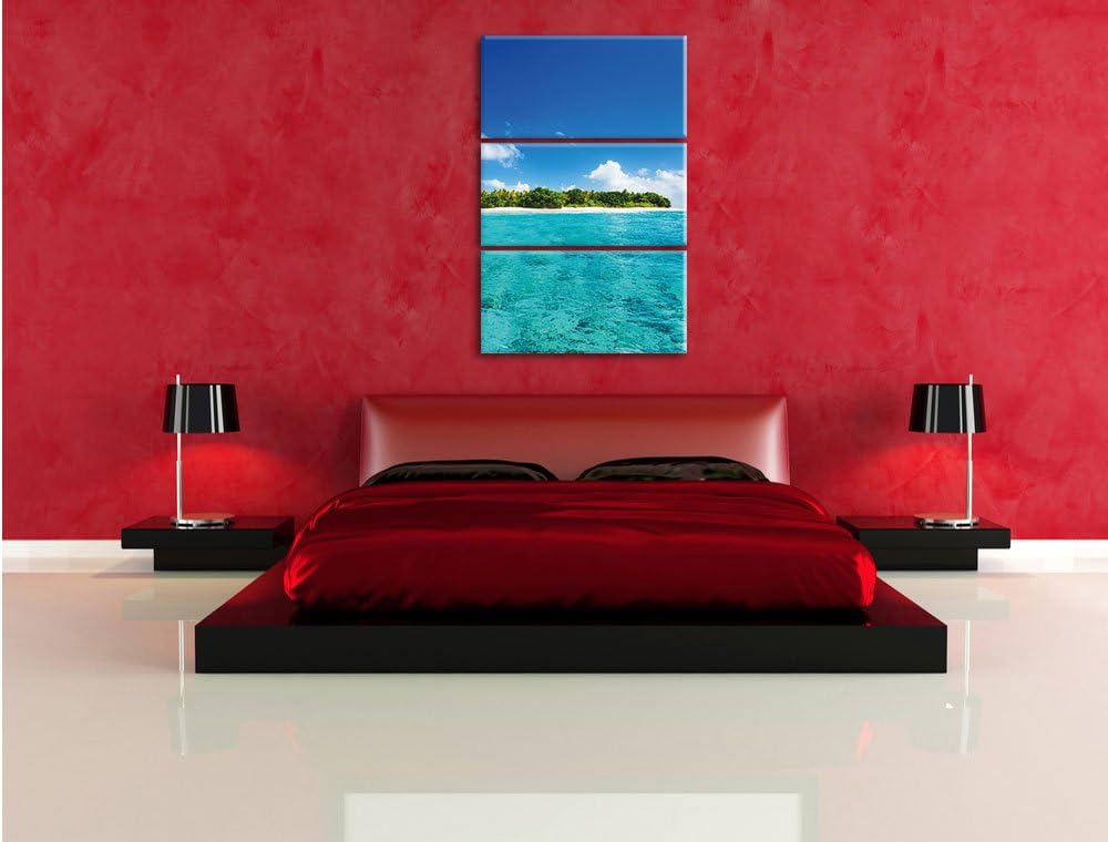Pixxprint Malediven Traumstrand Meer/Format: 3-Teiler (120x80cm) cm/Leinwandbild fertig bespannt Wan