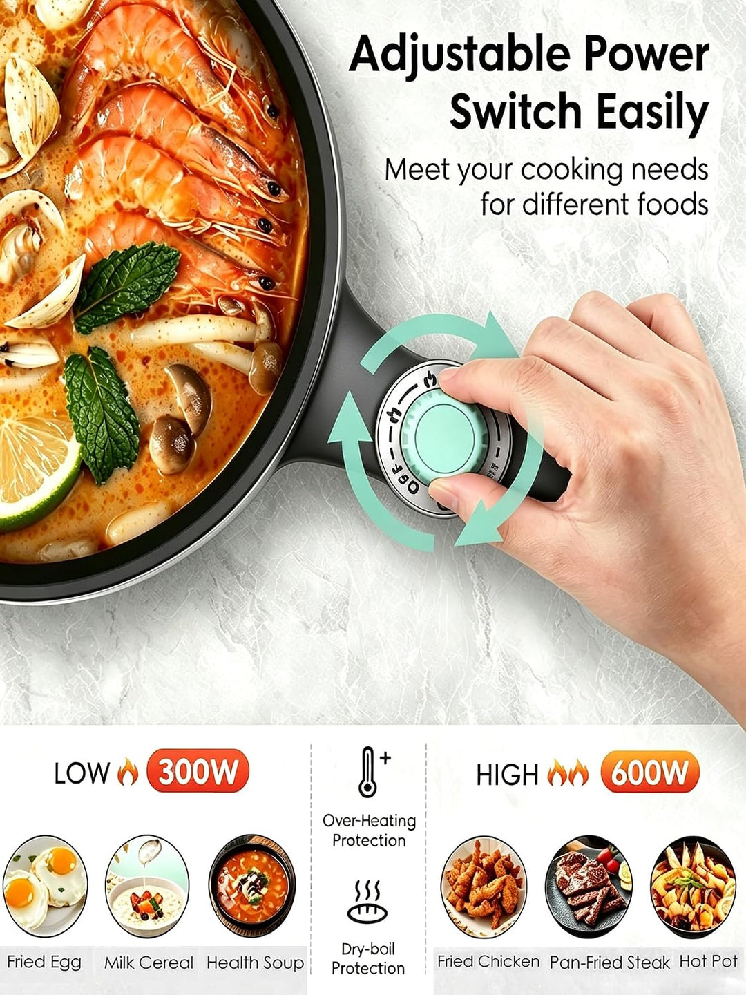 Audecook Elektrische Hot Pot mit Dampfgarer, 1,5 l Elektrische Bratpfanne, Hot Pot Topf 20cm, Antiha