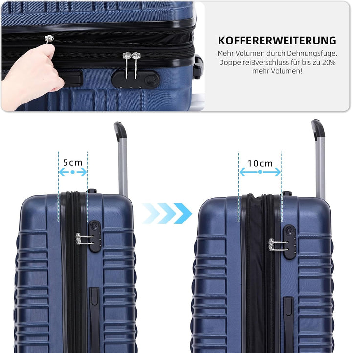 BEIBYE 2088 Zwillingsrollen Reisekoffer Koffer Trolleys Hartschale M-L-XL-Set (Dunkelblau, M) Dunkel