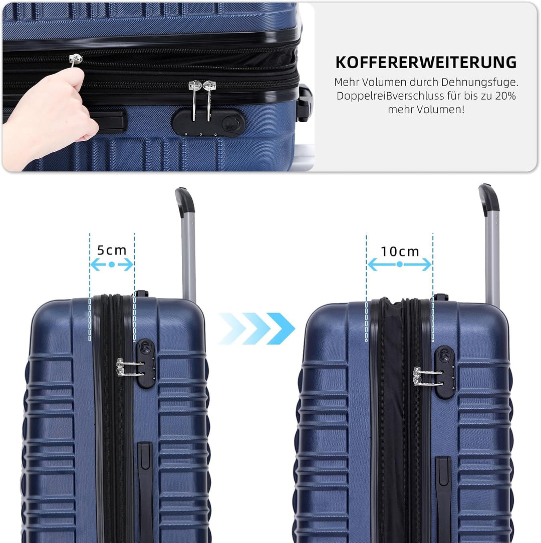 BEIBYE Hartschalen Koffer Trolley Rollkoffer Reisekoffer Zwillingsrollen Kofferset (Dunkelblau, Set)