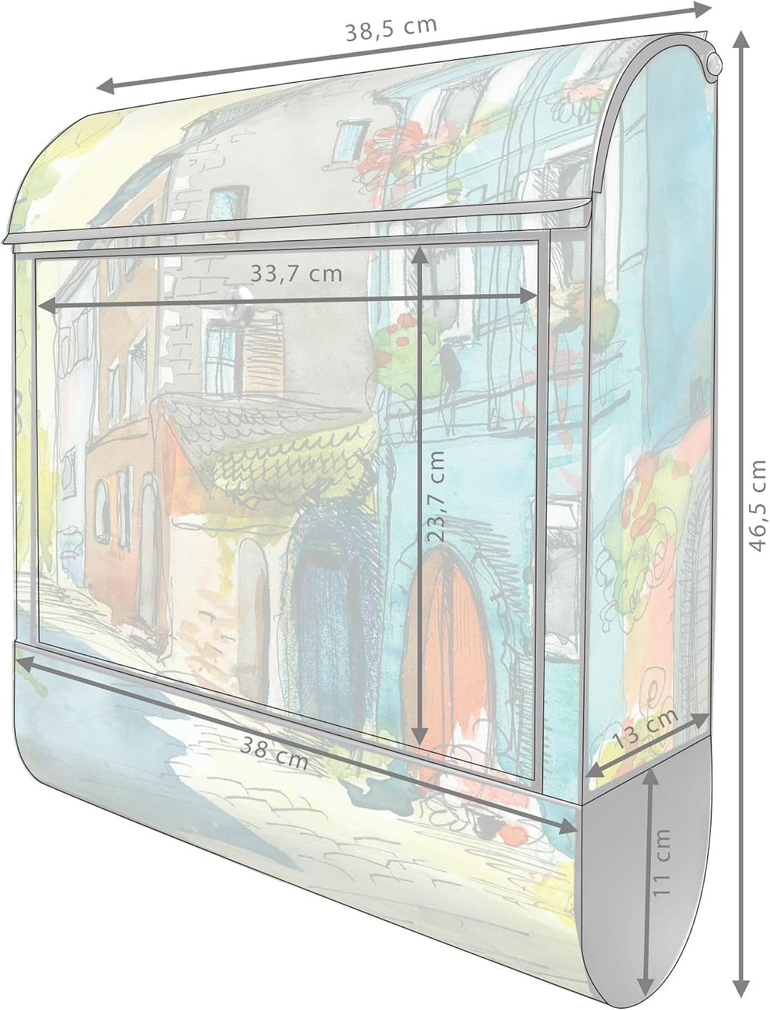 banjado® Design Briefkasten mit Motiv Historischer Stadtkern 39x47x14cm &amp; 2 Schlüssel - Briefkasten