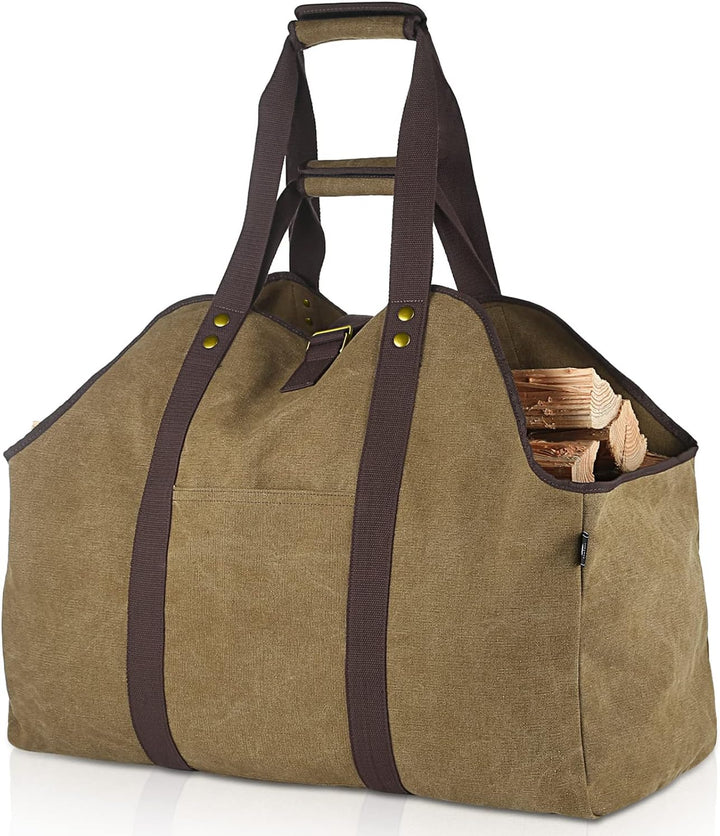 BONTHEE Extra Grosser Kaminholzträger Holzkorb Brennholztasche Tragetasche aus Segeltuch mit 2 Griff