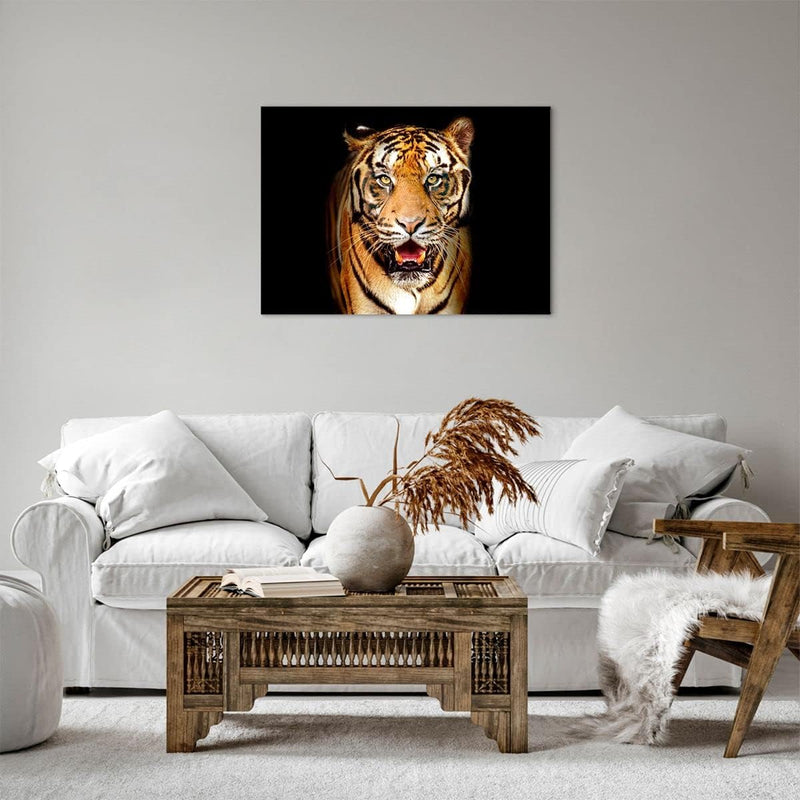 ARTTOR Bilder auf Leinwand tiger tier Leinwandbild mit Rahmen 70x50cm Wandbilder Dekoration Wohnzimm