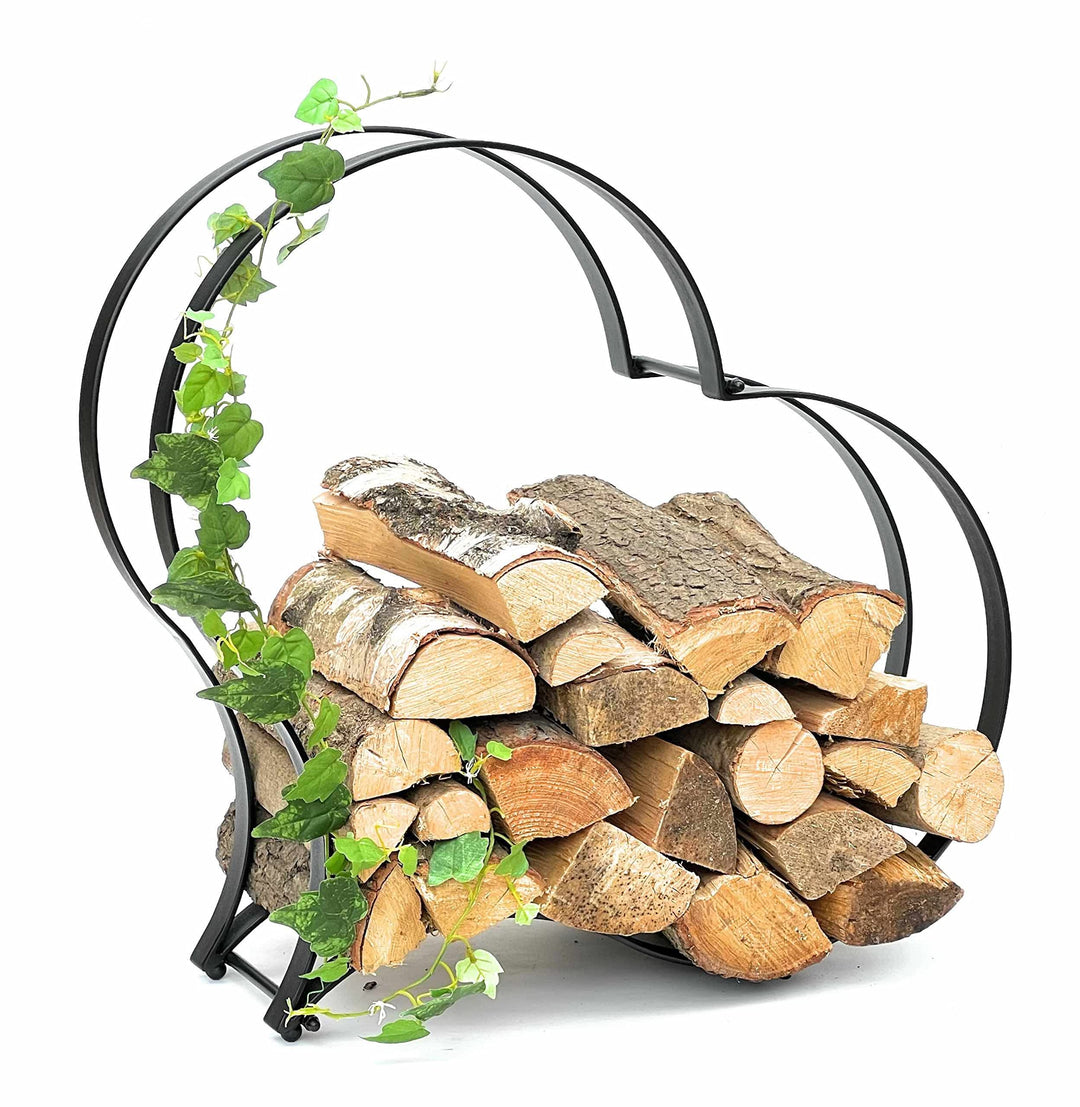 DanDiBo Kaminholzregal Innen Metall Schwarz Kaminholzständer Herz 96322 Holzkorb Kaminholzhalter Feu