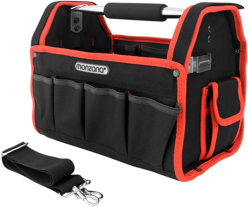 MONZANA® Werkzeugtasche L 33cm mit verstellbarem Schultergurt stabile Tragestange 8 Innen und 13 Aus