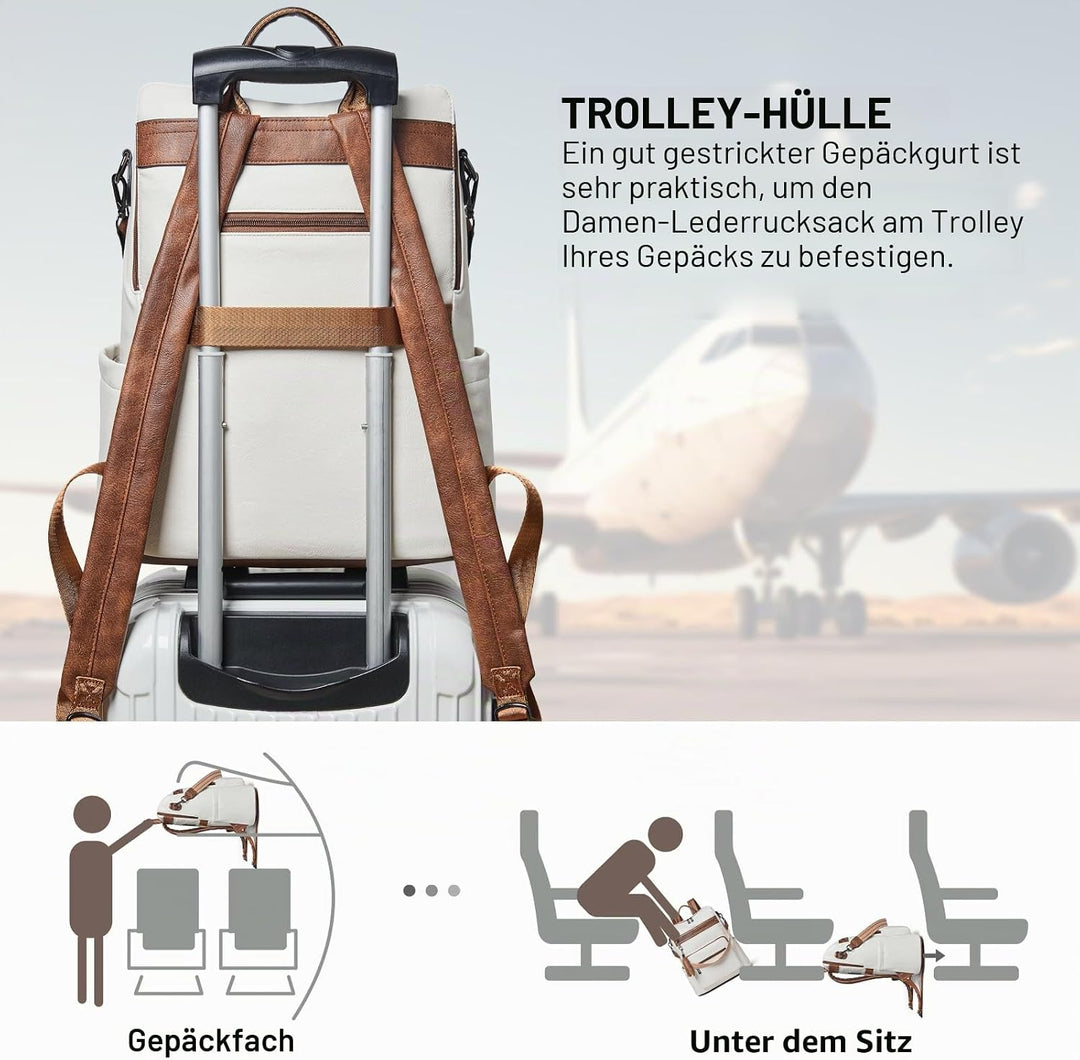 Shrrie Laptop-Rucksack für Damen, 15,6 Zoll Reise-Rucksack aus Leder, Handgepäck-Rucksack Computerta