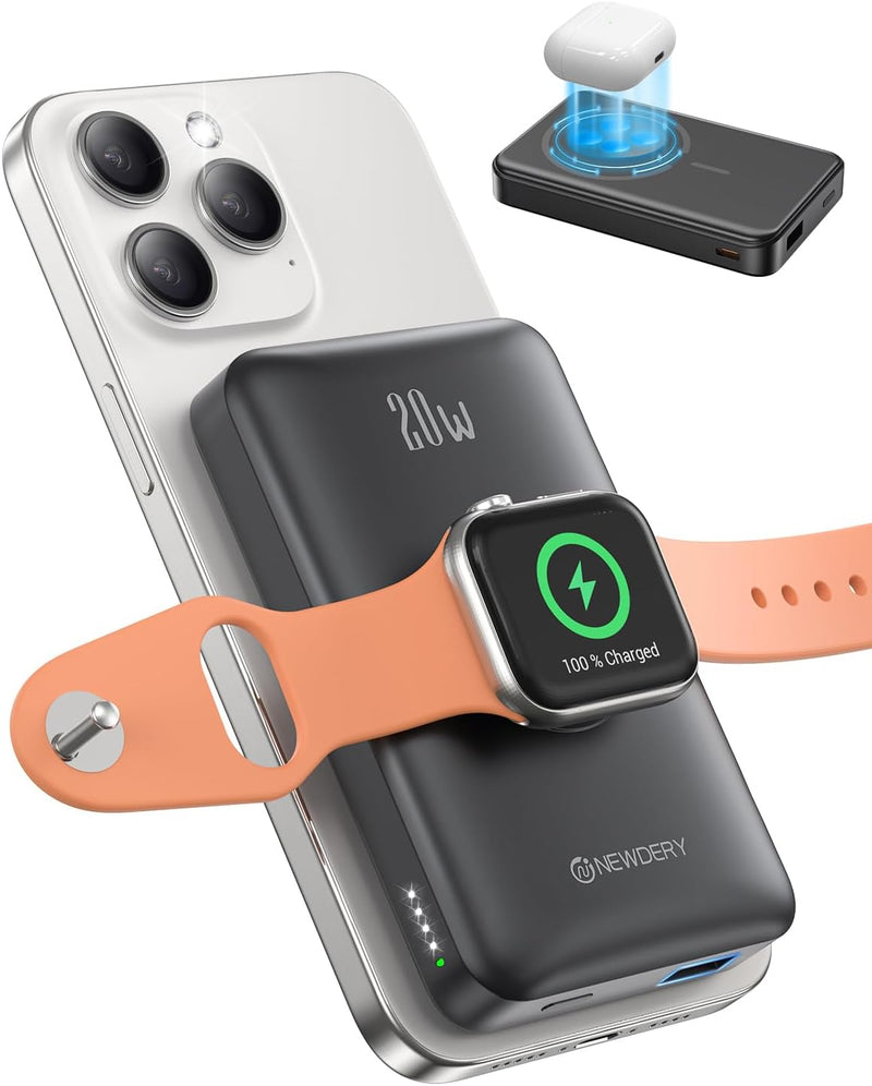 NEWDERY Powerbank für Apple Watch & iPhone 10000mAh Drahtloses Ladegerät Power Bank, Schnelles Laden