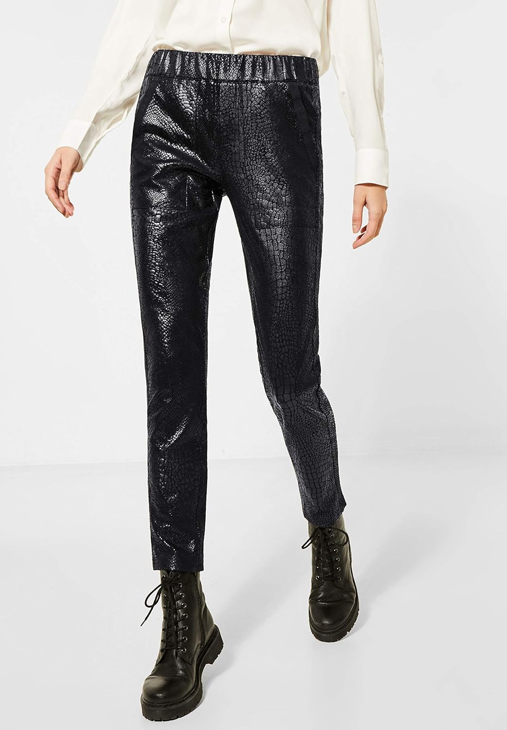 Street One Damen Hose mit Schlangen-Print Black 38