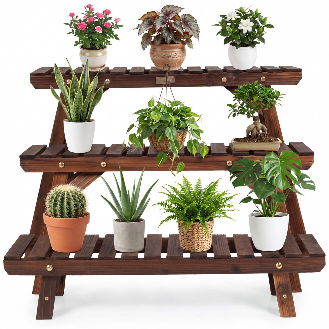 GYMAX 3-stufiges Blumenregal, kombinierbarer Pflanzenregal Outdoor, Pflanzenständer Blumenständer au
