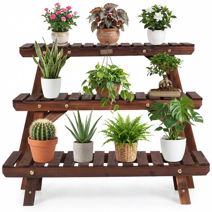 GYMAX 3-stufiges Blumenregal, kombinierbarer Pflanzenregal Outdoor, Pflanzenständer Blumenständer au