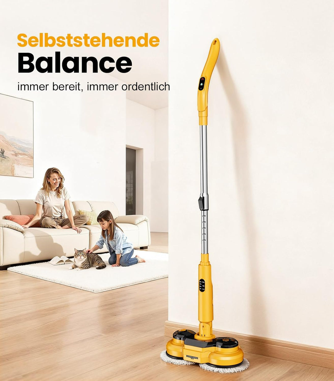 Qimedo Elektrischer Wischmopp 5000mAh, 800 U/min Kabellos Bodenwischer Elektrisch Mopp Rotierender A