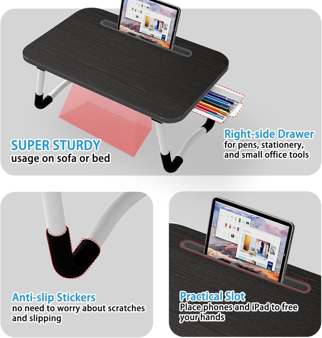 Small Laptop Bett Schreibtisch, Laptoptisch 48 × 30 cm für Frühstück im Bett, Arbeit, Homeoffice, La