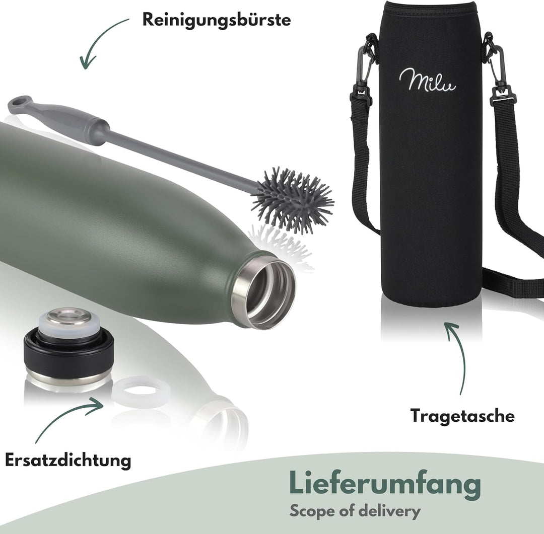 Milu Edelstahl Trinkflasche 350ml 500ml 750ml 1L 1,5L Thermosflasche Isolierte Wasserflasche Auslauf