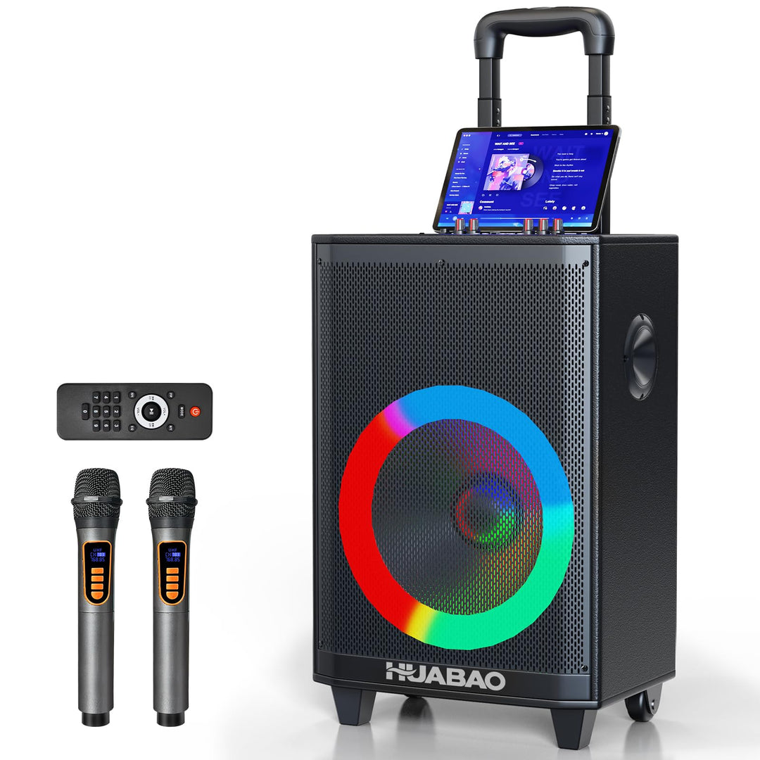 Grosser Bluetooth-Karaoke-Lautsprecher mit 2 drahtlosen Mikrofonen, 11-Lautsprechersystem mit 8800-m