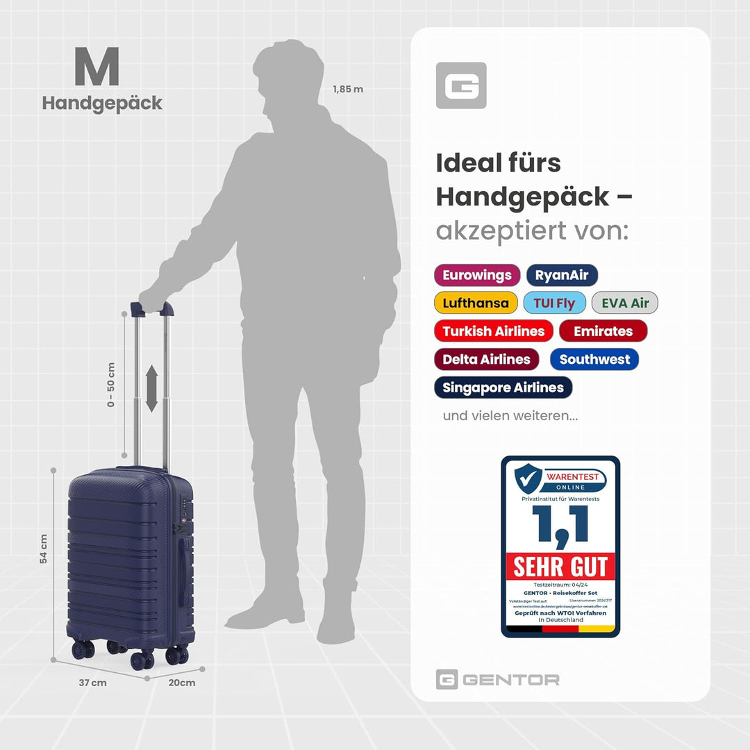 GENTOR Koffer Reisekoffer mit Rollen Carbonoptik Hartschalenkoffer Trolley Handgepäck mit TSA-Schlos