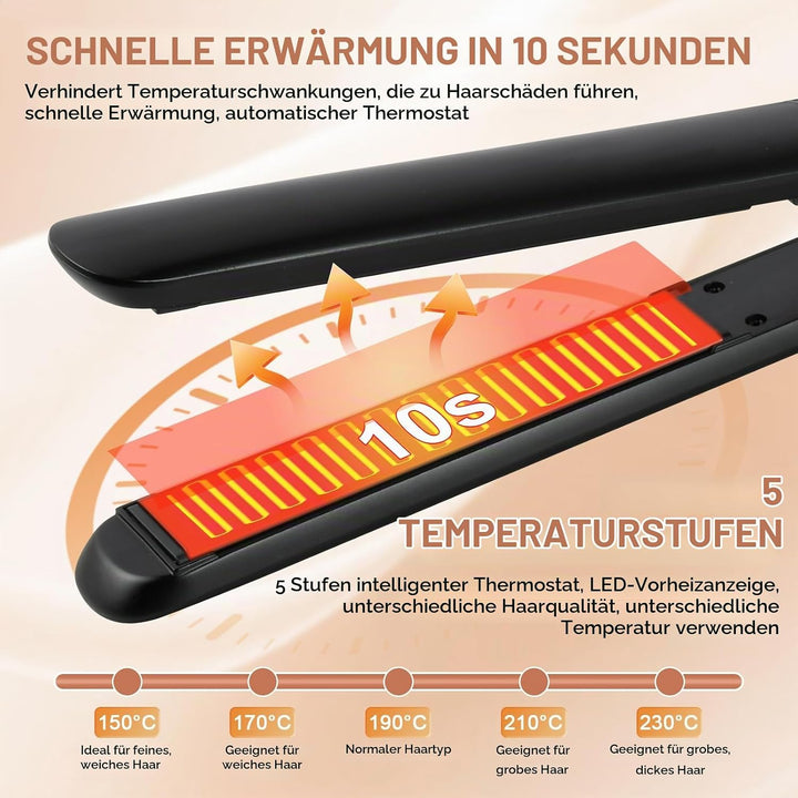 2 in 1 Glätteisen Locken und Glätten, Haarglätter mit LCD Display, 5 Temperaturstufen 150–230°C, Ext