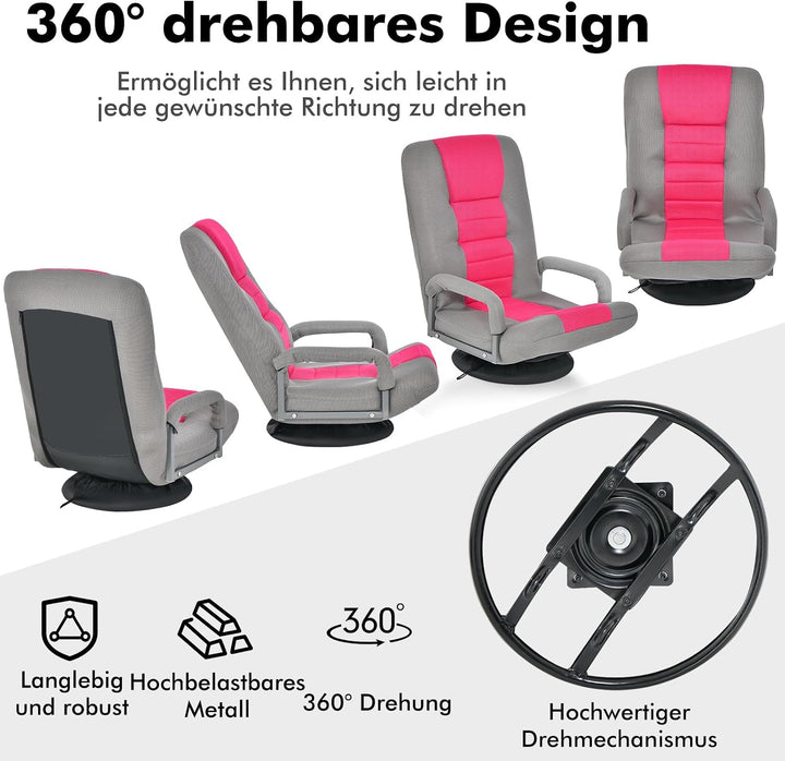 RELAX4LIFE Bodenstuhl Klappbar, Bodensessel mit 7-Fach Verstellbarer Rückenlehne &amp; 360° drehbarem So