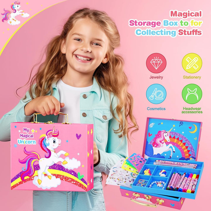 TCJJ Unicorn Painting Set 66Pcs Malset Mädchen 4-12 Jahre mit Einhorn-Aufbewahrungsbox,Malkoffer für