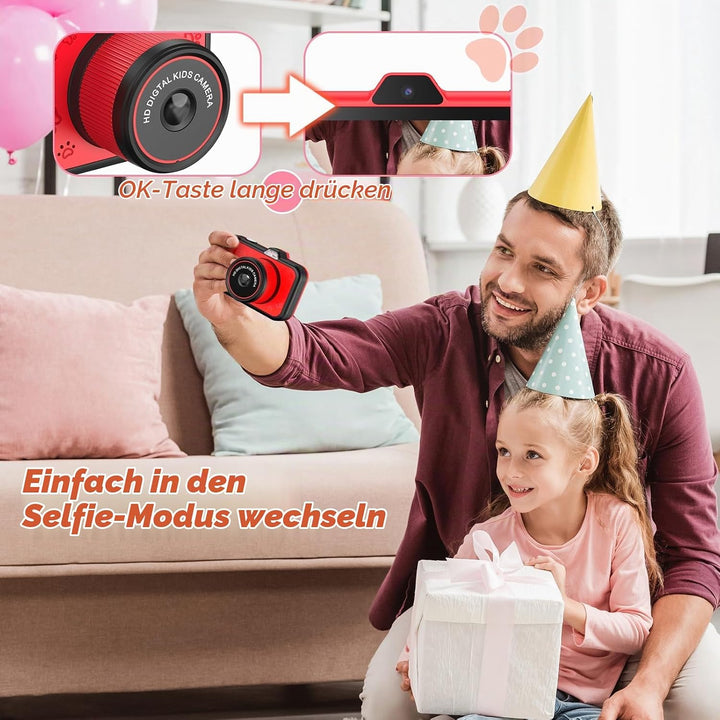 Ushining Kinderkamera, 3,5" Grossbildschirm Kinder Kamera mit 360° Drehbares Zoomobjektiv LED-Blitz