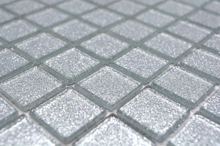 Mosaik Quadrat Crystal uni silber gehämmert Glasmosaik Transluzent Transparent 3D Fliesenspiegel, Mo