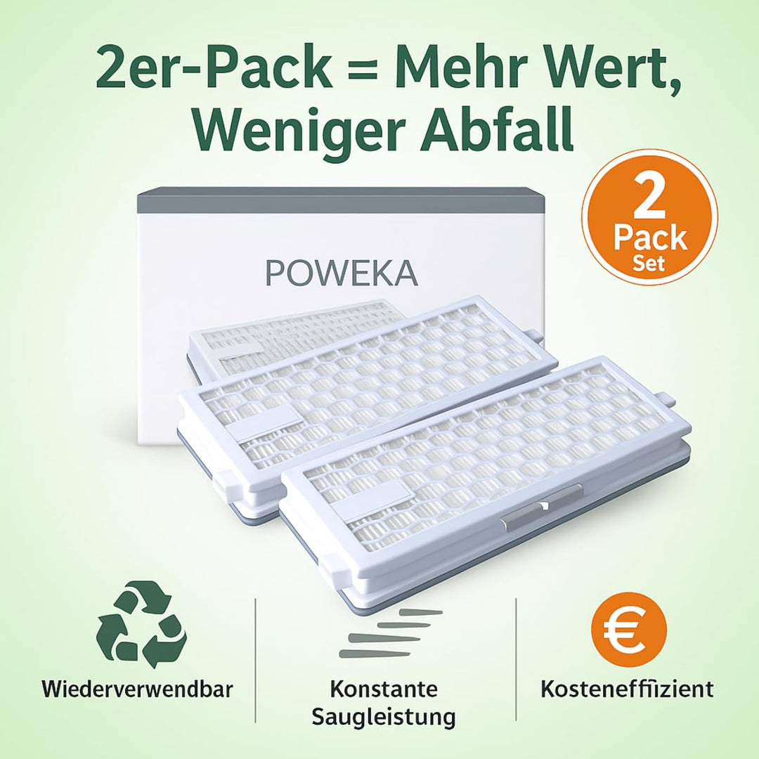 POWEKA 2 x HEPA AirClean 50 Filter Kompatibel mit Miele Staubsaugern der C1 C2 C3 und S-Serie S8340