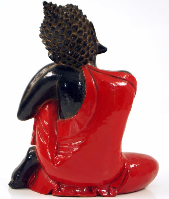 GURU SHOP Geschnitzte Sitzender Buddha Figur, Träumender Buddha - Rot/rechts, 28x21x12 cm, Buddhas,