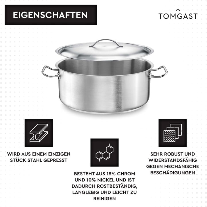 Topf Durchmesser 28 cm mit Deckel PRO | Fassungsvermögen 7 l, Höhe 12 cm | Edelstahl | Geschichteter