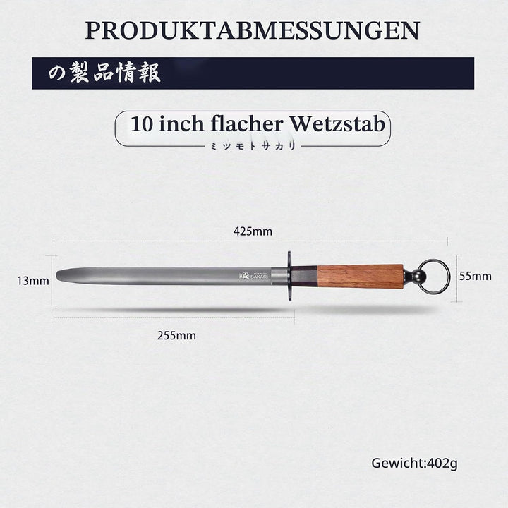 MITSUMOTO SAKARI 40 cm japanischer Profi-Wetzstahl, flacher Wetzstahl, hoher Kohlenstoffgehalt, geei
