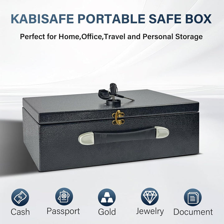 Tragbarer Safe – Feuerfeste Geldkassette 20L mit Tragegriff, Abschliessbare Box für Zuhause, Sichere