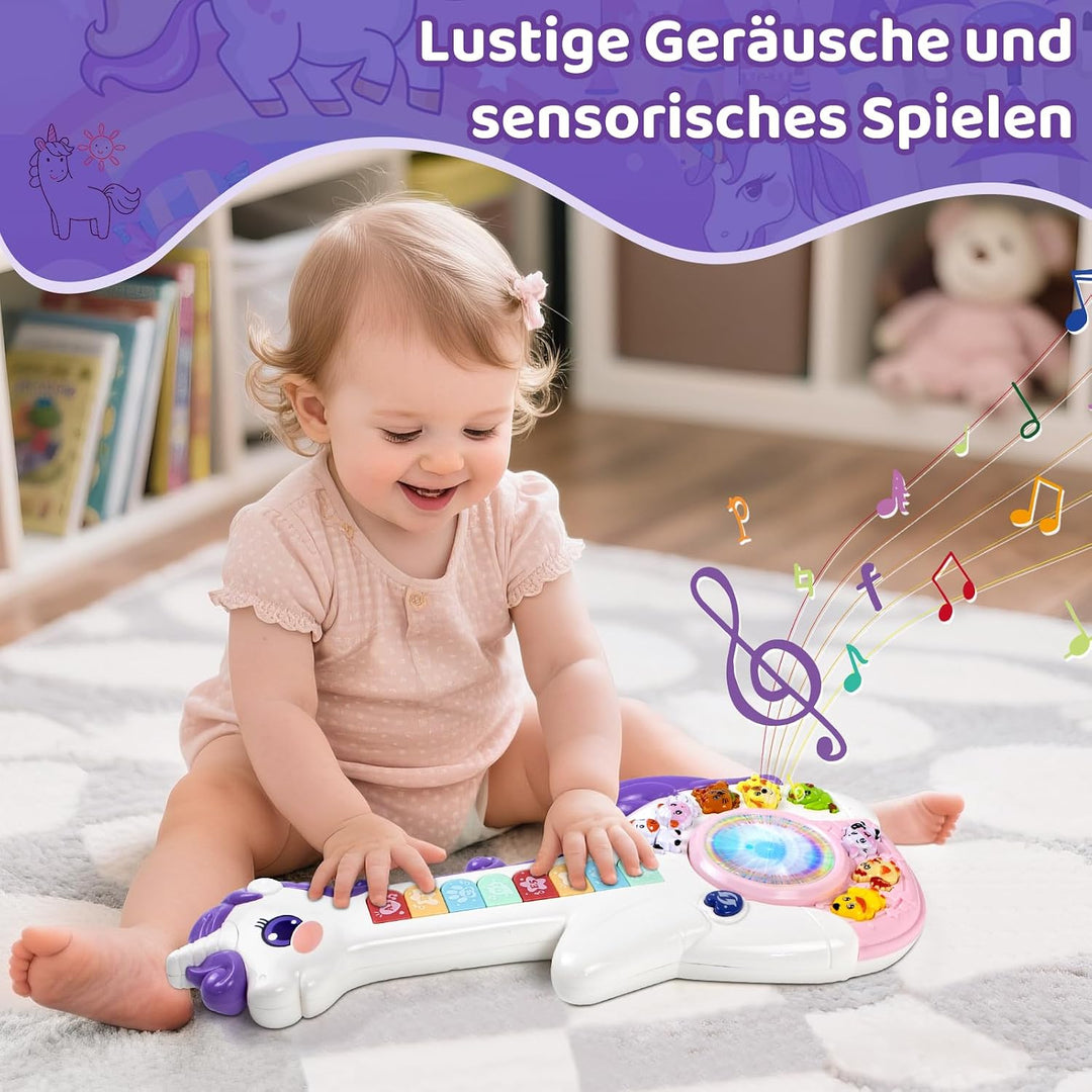 Marstone Einhorn Musikspielzeug für Baby ab 1 Jahr, Interaktives Lernspielzeug mit Licht &amp; Ton, Gita