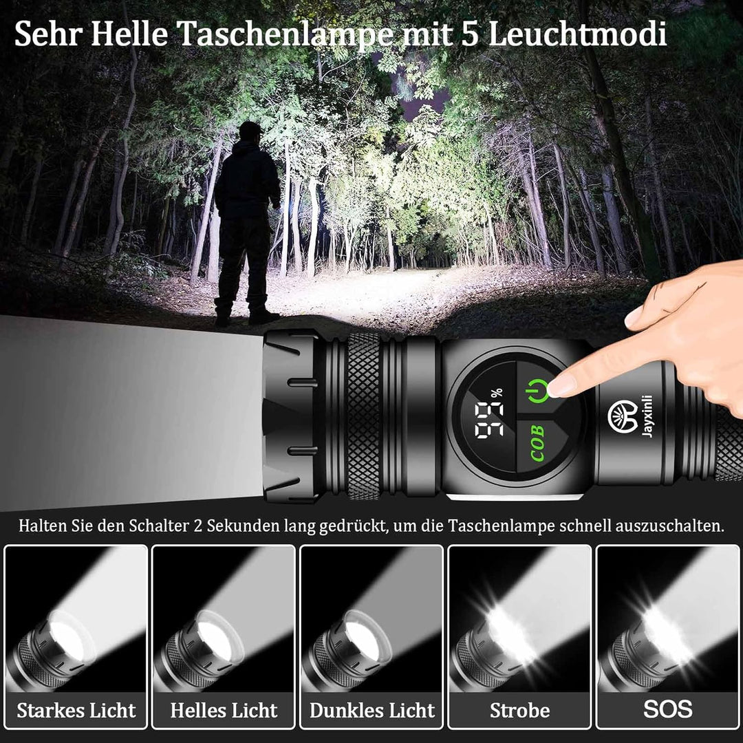 Jayxinli Taschenlampe 500000 Lumen mit Magnet, LED Taschenlampe Usb Aufladbar, Extrem Helle Taschenl