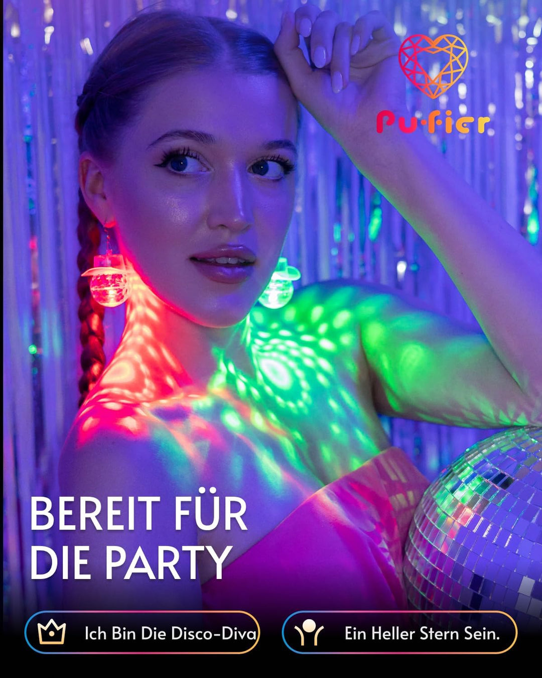 LED Ohrringe Disco Ball Ohrringe 7 RGB Licht Projektion Licht Ohrringe für Frauen Wiederaufladbare L