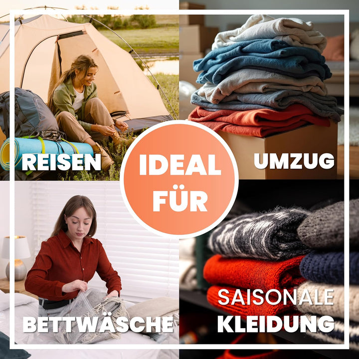 Vakuumbeutel für Kleidung & Bettdecken – 12er Set mit Handpumpe – Platzsparende Aufbewahrungsbeutel/