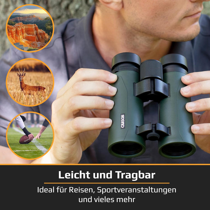 Carson RD Full-Size Fernglas, 10x42mm, Doppelstegdesign, wasserdicht, robust, beschlagfrei (RD-042)