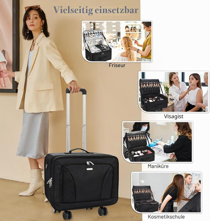 17.7" Extra Grosse Kosmetikkoffer Trolley - Professionelle Schminkkoffer Reise Beauty Case Tragbare
