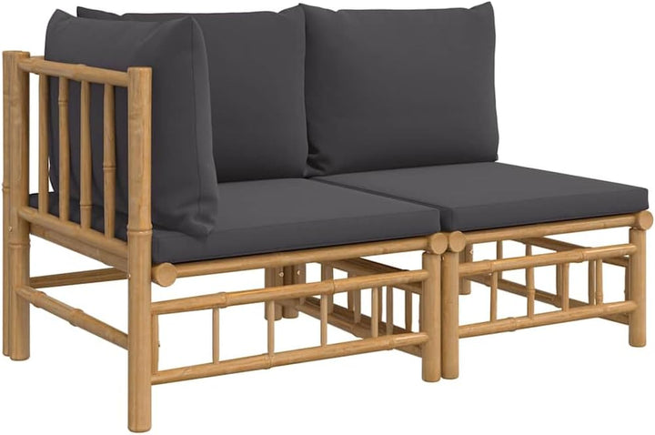 vidaXL 2-TLG. Garten-Lounge-Set mit Dunkelgrauen Kissen Bambus Eckteil + Mittelteil Dunkelgrau, Eckt