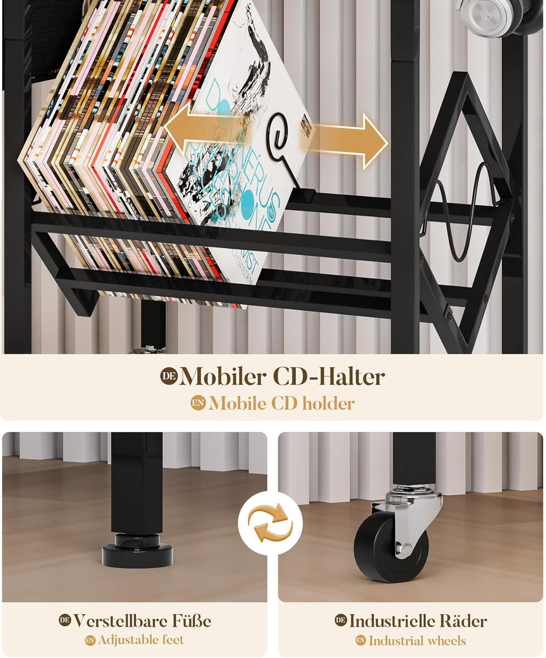 Yorbay Vinyl Schallplatten Aufbewahrung Ständer, Schallplattenständer mit Organisierendem Stoffbeute