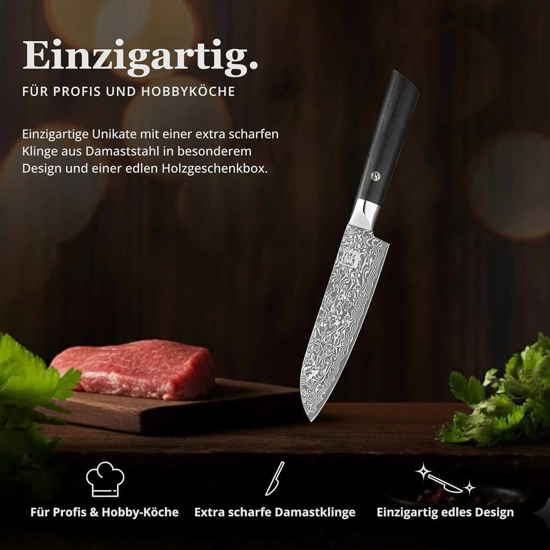 zayiko Black Edition Damastmesser kleines Santoku Messer 13,00 cm Klinge extrem scharf aus 67 Lagen