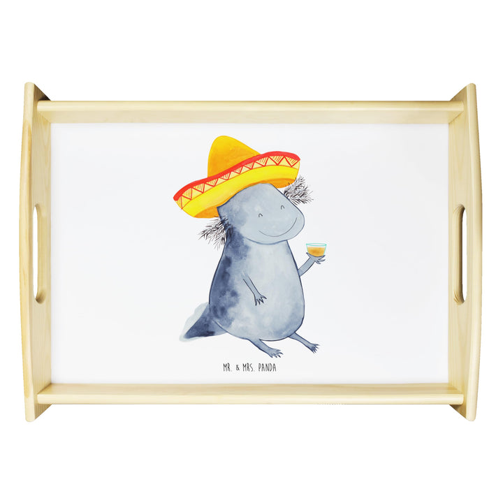 Mr. & Mrs. Panda Serviertablett Axolotl Tequila - Geschenk, Molch, Schwanzlurch, Motivation, Holztab