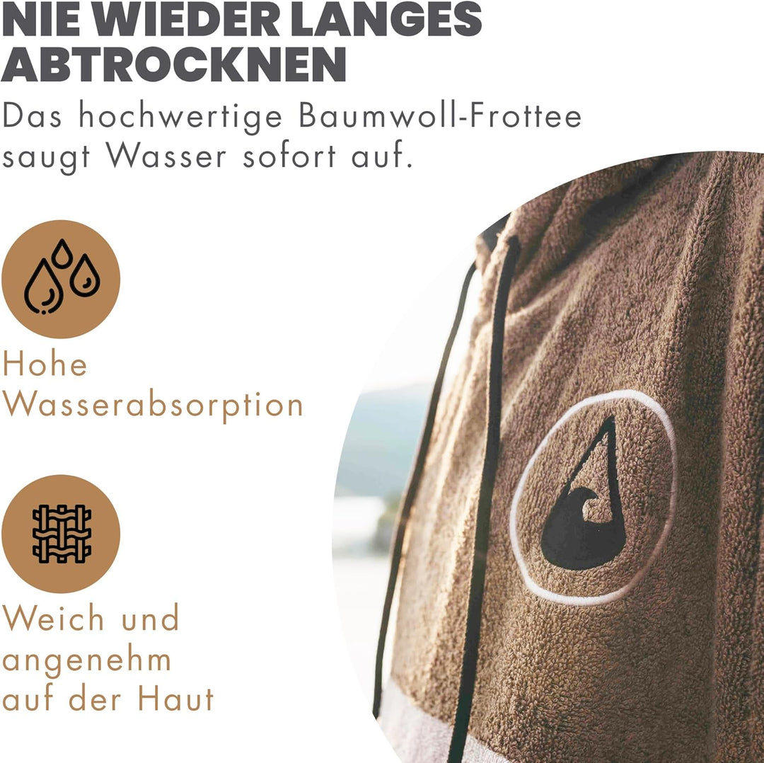 WAVE HAWAII Cumbuco Surfponcho für Körpergrössen von 160-190 cm Poncho 95% ÖKO Baumwolle Umkleidehil