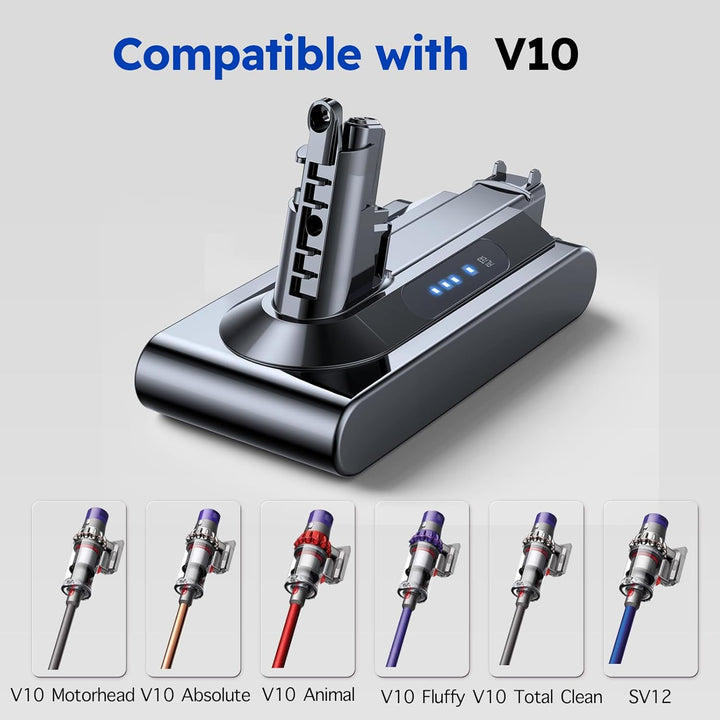 V10 Akku, 6000mAh Ersatzakku für Dyson V10 SV12 Animal Absolute Motorhead Fluffy Tier Original Cord