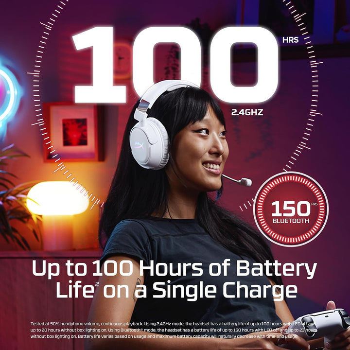 HyperX Cloud Flight 2 – Kabelloses Gaming-Headset, RGB-Lichter, 100 Stunden Akku, Dual Wireless 2,4